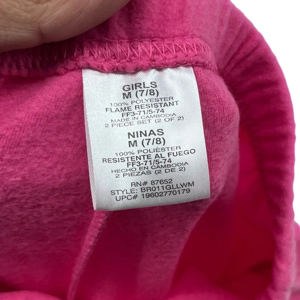 NWOT‎ Barbie Girls Pink Pajama Set 2 Piece Fleece Bow Logo Size Medium 7/8
